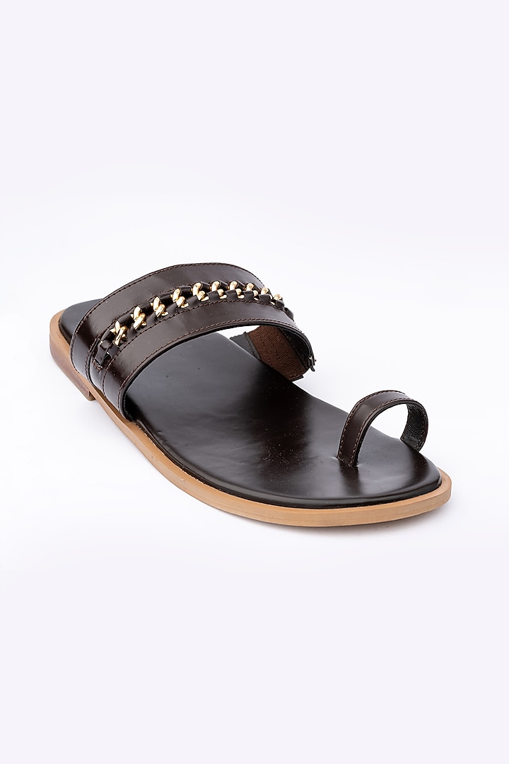 Brown Faux Leather Handmade Slides by Baya at Pernia's Pop Up Shop