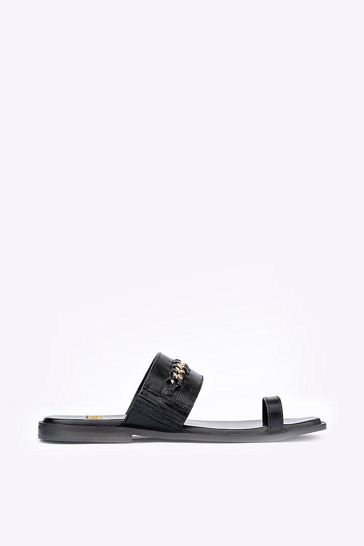 Black Faux Leather Handmade Slides by Baya at Pernia's Pop Up Shop