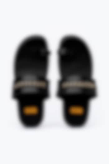 Black Faux Leather Handmade Slides by Baya