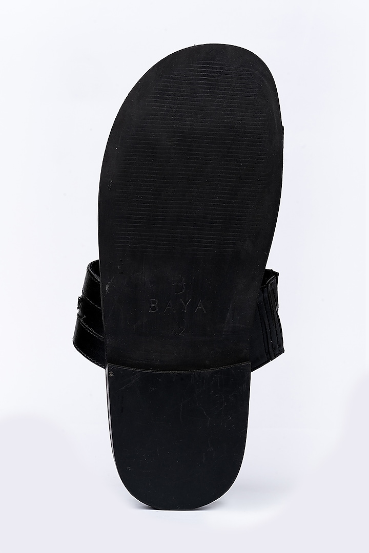 Black Faux Leather Handmade Slides by Baya at Pernia's Pop Up Shop