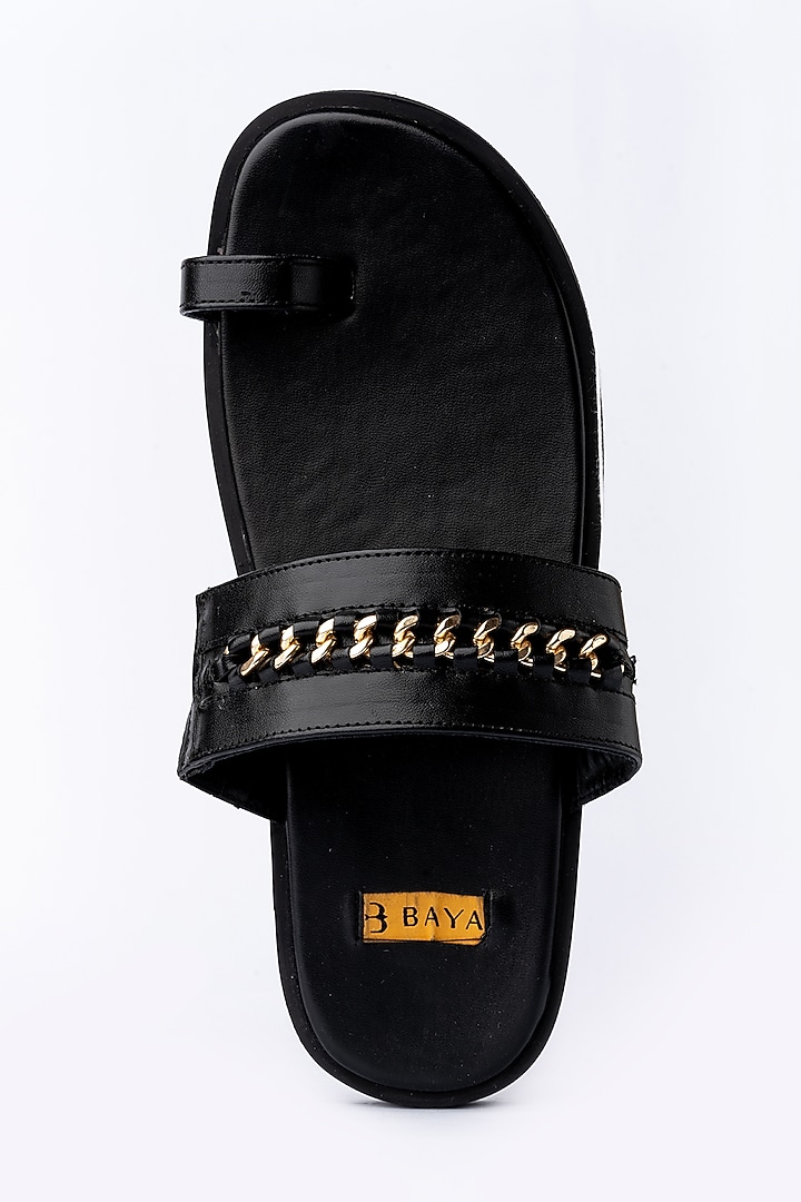 Black Faux Leather Handmade Slides by Baya at Pernia's Pop Up Shop