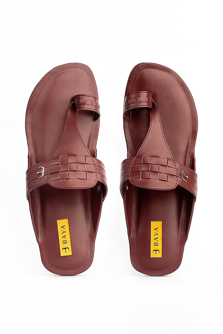 Burgundy PU Leather Handmade Slides by Baya