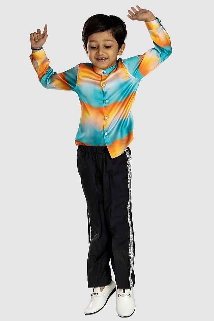 Multi-Colored Pure Cotton & Satin Pant Set For Boys by BAYA COUTURE