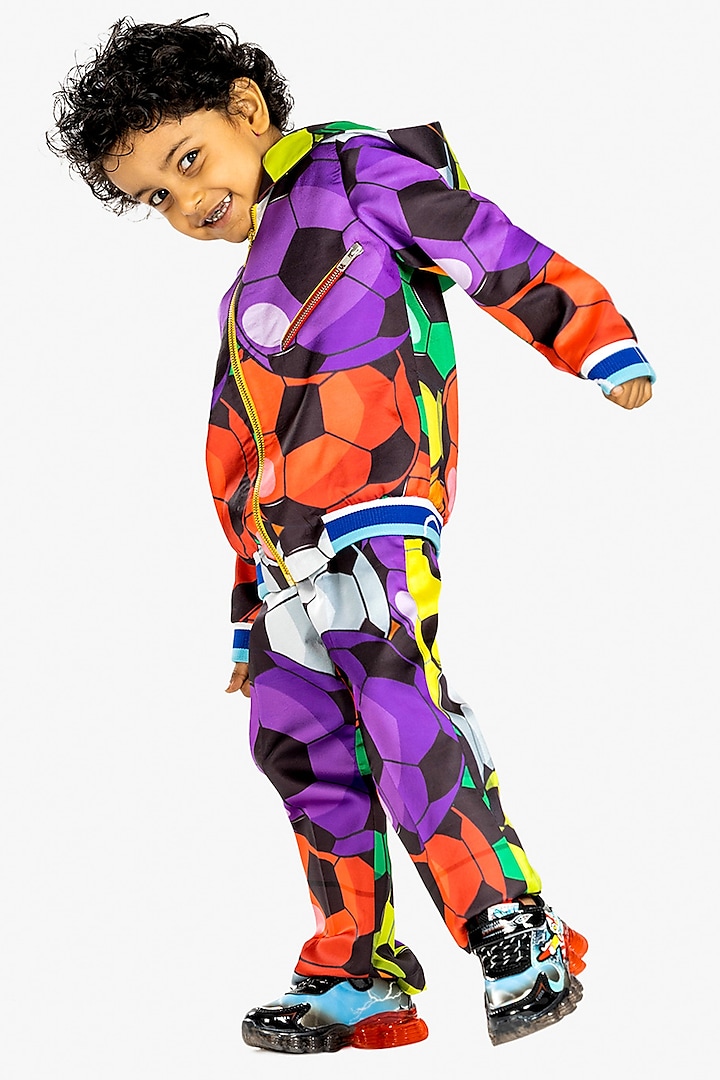 Multi-Colored Premium Cotton Suiting Printed Bomber Jacket Set For Boys by BAYA COUTURE at Pernia's Pop Up Shop