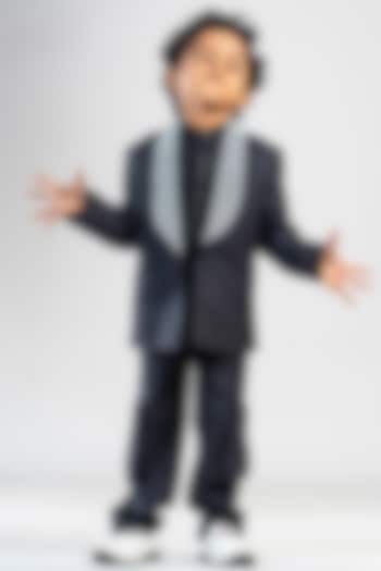 Black Premium Cotton Suiting Pearl Work Blazer Set For Boys by BAYA COUTURE at Pernia's Pop Up Shop