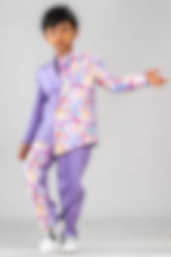 Lilac Polyester Satin Printed Blazer Set For Boys by BAYA COUTURE at Pernia's Pop Up Shop