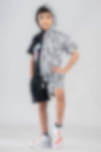 Black Cotton & Satin Printed Co-Ord Set For Boys by BAYA COUTURE at Pernia's Pop Up Shop