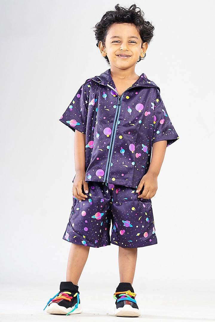 Blue Satin Printed Co-Ord Set For Boys by BAYA COUTURE at Pernia's Pop Up Shop