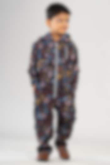 Black Velvet Printed Jumpsuit For Boys by BAYA COUTURE at Pernia's Pop Up Shop