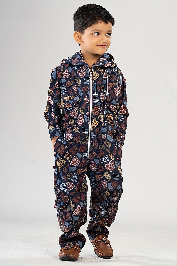 Black Velvet Printed Jumpsuit For Boys by BAYA COUTURE at Pernia's Pop Up Shop