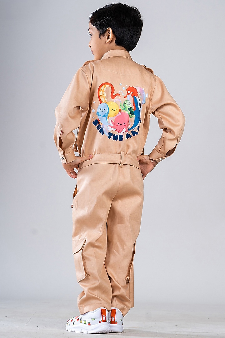 Peach Cotton Poplin Printed Jumpsuit For Boys by BAYA COUTURE at Pernia's Pop Up Shop