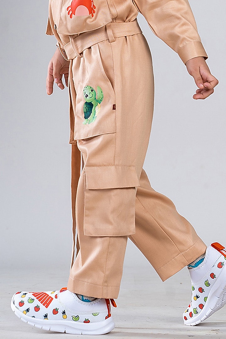 Peach Cotton Poplin Printed Jumpsuit For Boys by BAYA COUTURE at Pernia's Pop Up Shop