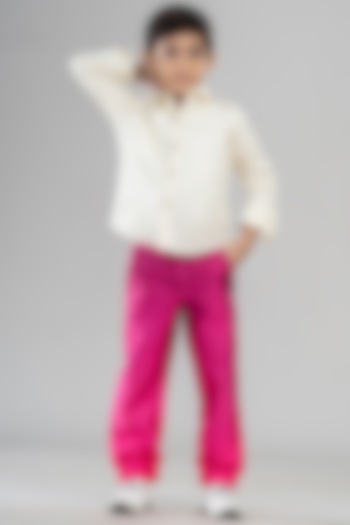 Pink Polyester Satin Pant Set For Boys by BAYA COUTURE