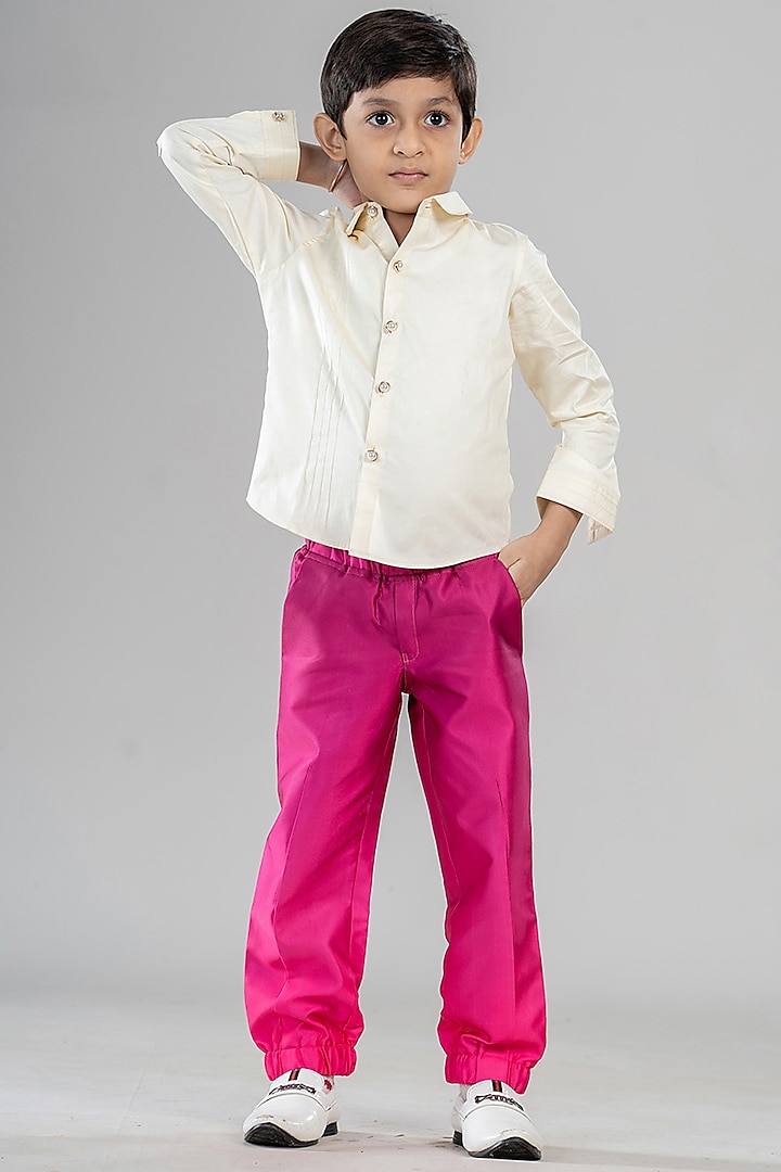 Pink Polyester Satin Pant Set For Boys by BAYA COUTURE at Pernia's Pop Up Shop