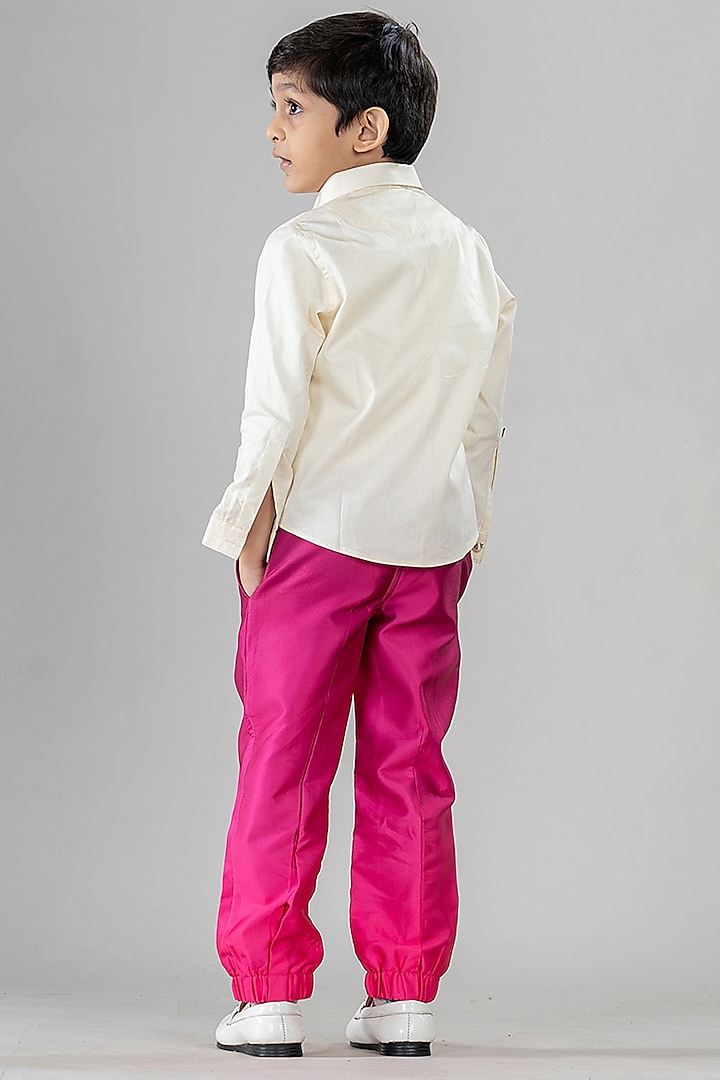 Pink Polyester Satin Pant Set For Boys by BAYA COUTURE at Pernia's Pop Up Shop
