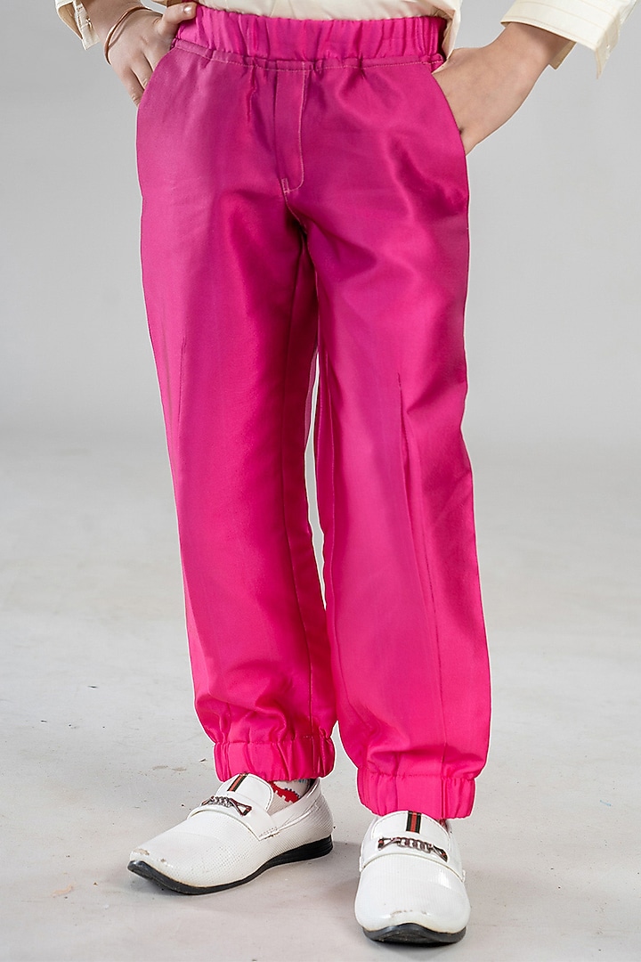 Pink Polyester Satin Pant Set For Boys by BAYA COUTURE at Pernia's Pop Up Shop