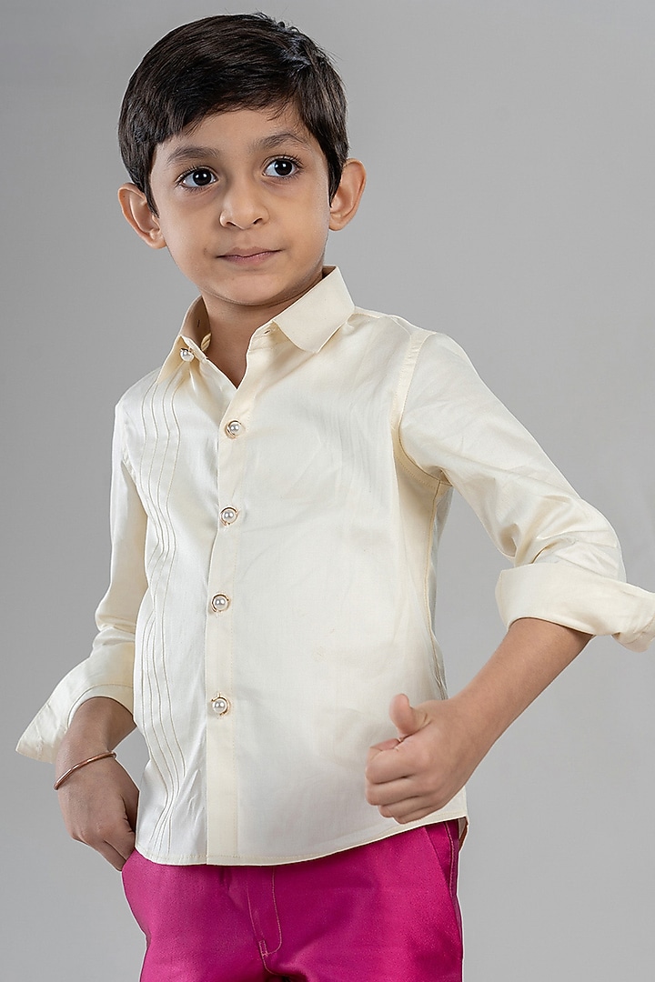 Pink Polyester Satin Pant Set For Boys by BAYA COUTURE at Pernia's Pop Up Shop
