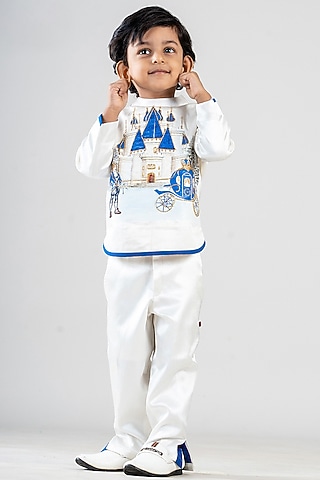 White Viscose Pant Set For Boys by BAYA COUTURE