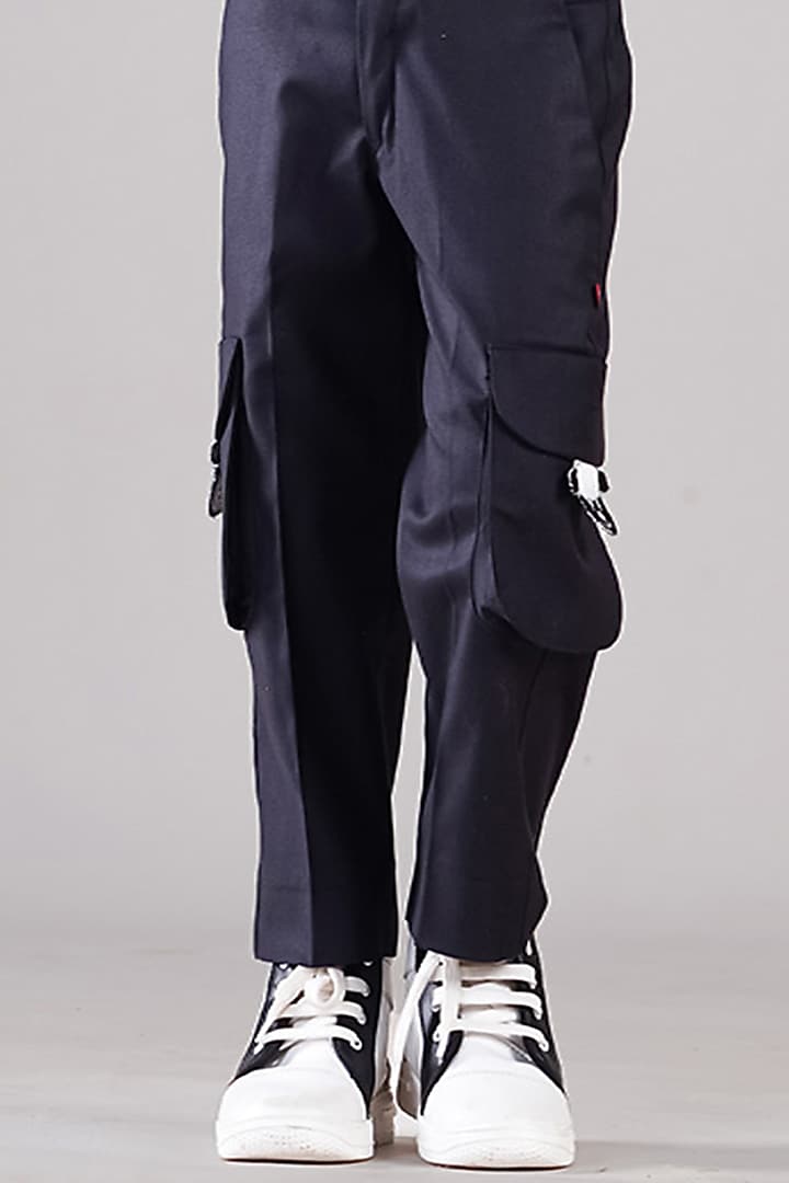 White Denim & Cotton Suiting Embroidered Bomber Jacket Set For Boys by BAYA COUTURE at Pernia's Pop Up Shop