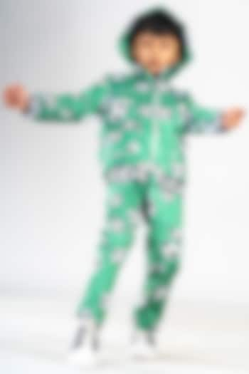 Green Polyester Satin Printed Co-Ord Set For Boys by BAYA COUTURE at Pernia's Pop Up Shop