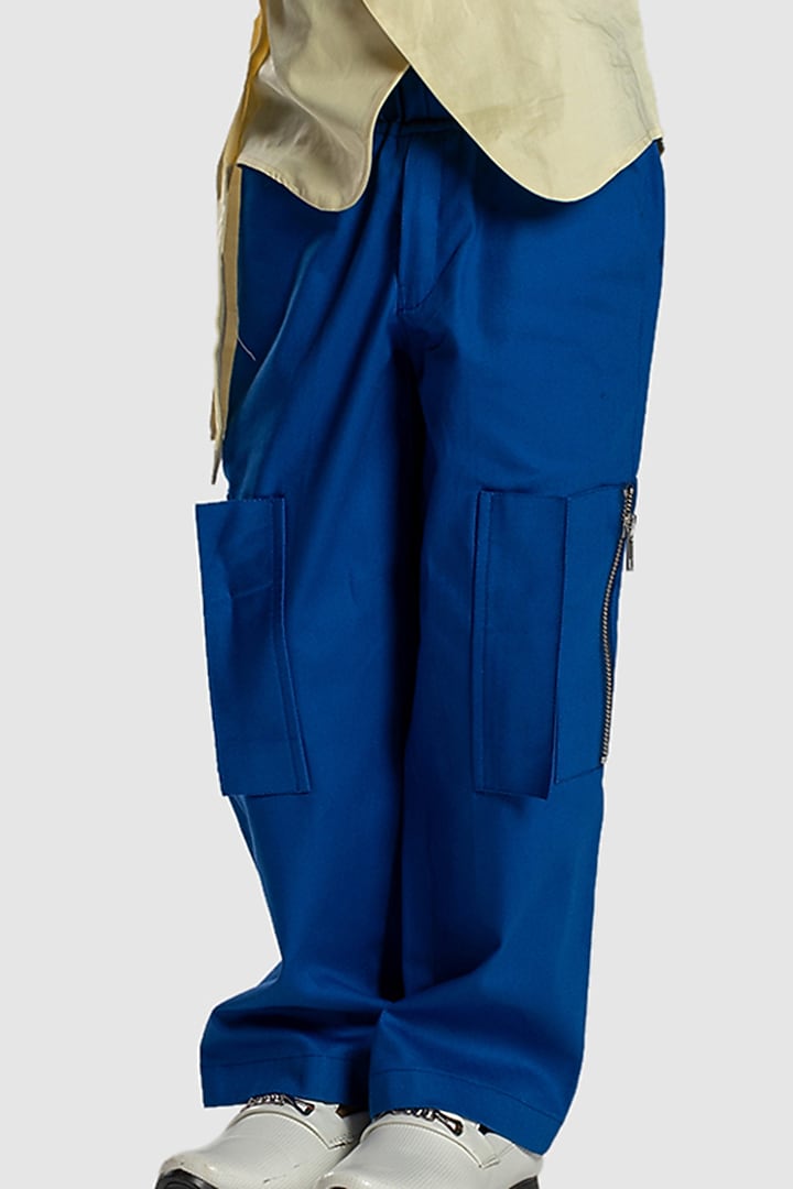 Cobalt Blue Cotton and Cotton Lycra Pants Set For Boys by BAYA COUTURE at Pernia's Pop Up Shop