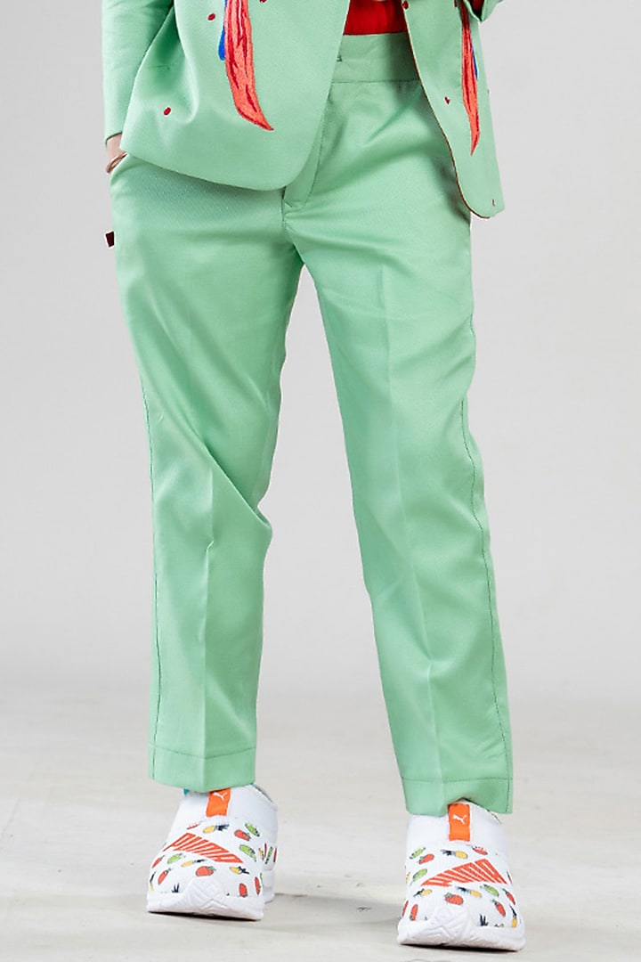 Mint Green Premium Cotton Suiting Embroidered Blazer Set by BAYA COUTURE at Pernia's Pop Up Shop