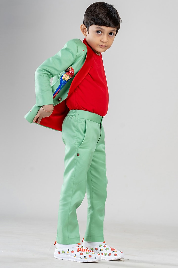 Mint Green Premium Cotton Suiting Embroidered Blazer Set by BAYA COUTURE at Pernia's Pop Up Shop