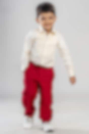 Maroon Polyester Satin Pants Set For Boys by BAYA COUTURE at Pernia's Pop Up Shop