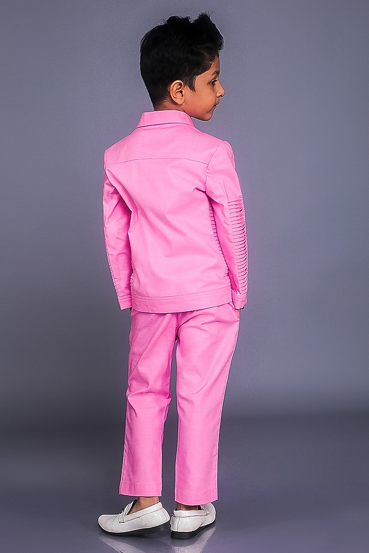 Pink Premium Cotton Suiting Textured Co-Ord Set For Boys by BAYA COUTURE at Pernia's Pop Up Shop