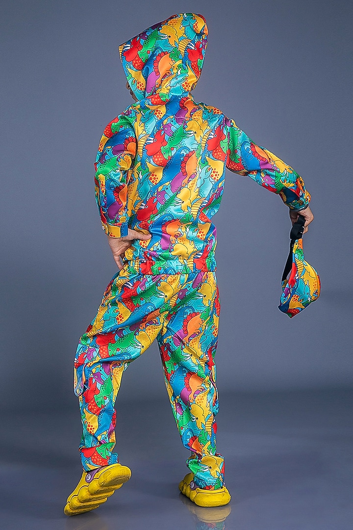 Multi-Colored Satin Printed Jumpsuit With Bag For Boys by BAYA COUTURE at Pernia's Pop Up Shop