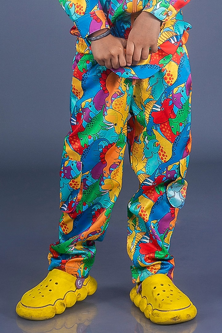 Multi-Colored Satin Printed Jumpsuit With Bag For Boys by BAYA COUTURE at Pernia's Pop Up Shop