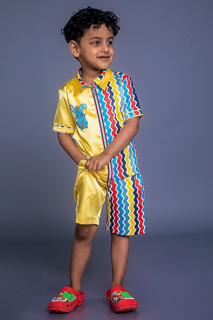 Multi-Colored Premium Satin Printed Co-Ord Set For Boys by BAYA COUTURE at Pernia's Pop Up Shop