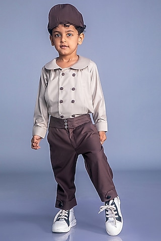 Honey Brown Suiting Pant Set For Boys by BAYA COUTURE