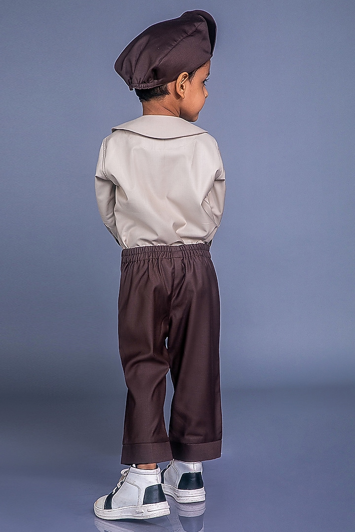 Honey Brown Suiting Pant Set For Boys by BAYA COUTURE at Pernia's Pop Up Shop