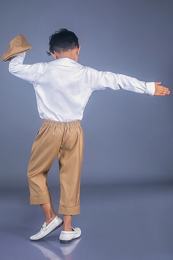 Almond Brown Suiting Pant Set For Boys by BAYA COUTURE at Pernia's Pop Up Shop