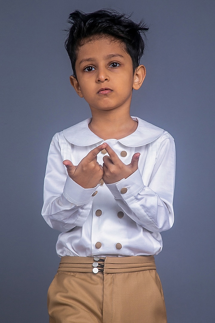 Almond Brown Suiting Pant Set For Boys by BAYA COUTURE at Pernia's Pop Up Shop