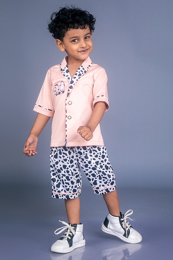 Multi-Colored Premium Satin Printed Half-Blazer Set For Boys by BAYA COUTURE at Pernia's Pop Up Shop