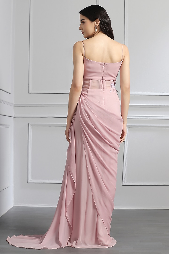 Mauve Georgette Crystal Glass Bead Embroidered Engagement Gown by BAYA BY RICHA at Pernia's Pop Up Shop