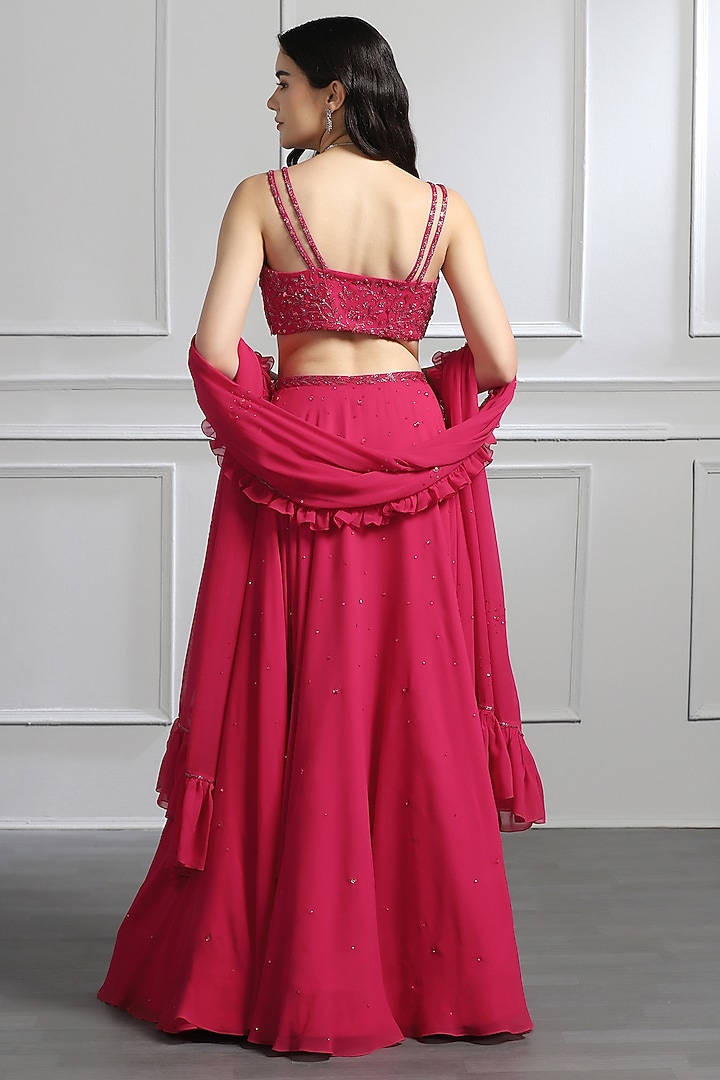 Wine Georgette Hand Embroidered Wedding Lehenga Set by BAYA BY RICHA at Pernia's Pop Up Shop