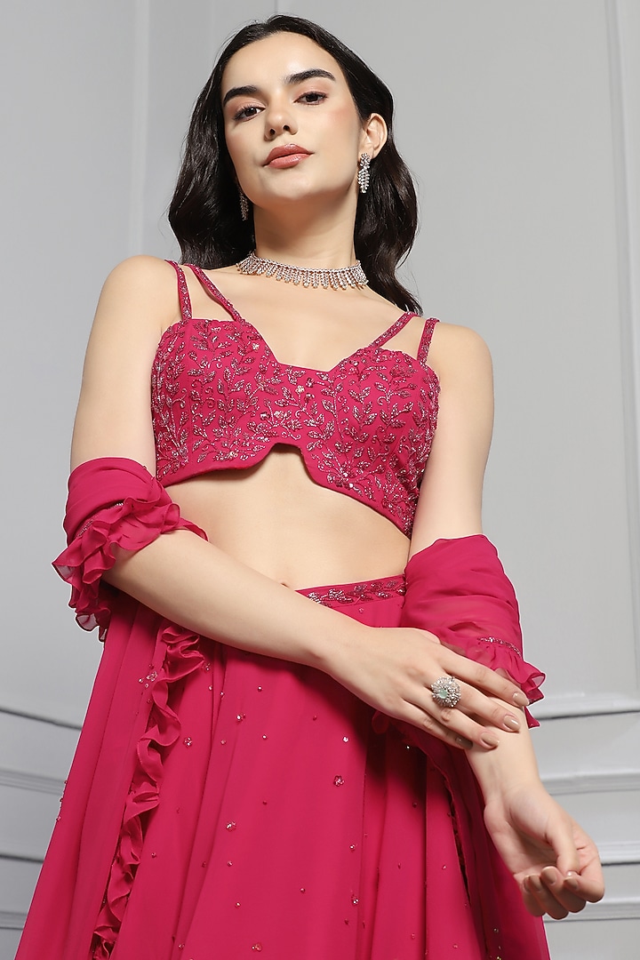 Wine Georgette Hand Embroidered Wedding Lehenga Set by BAYA BY RICHA at Pernia's Pop Up Shop