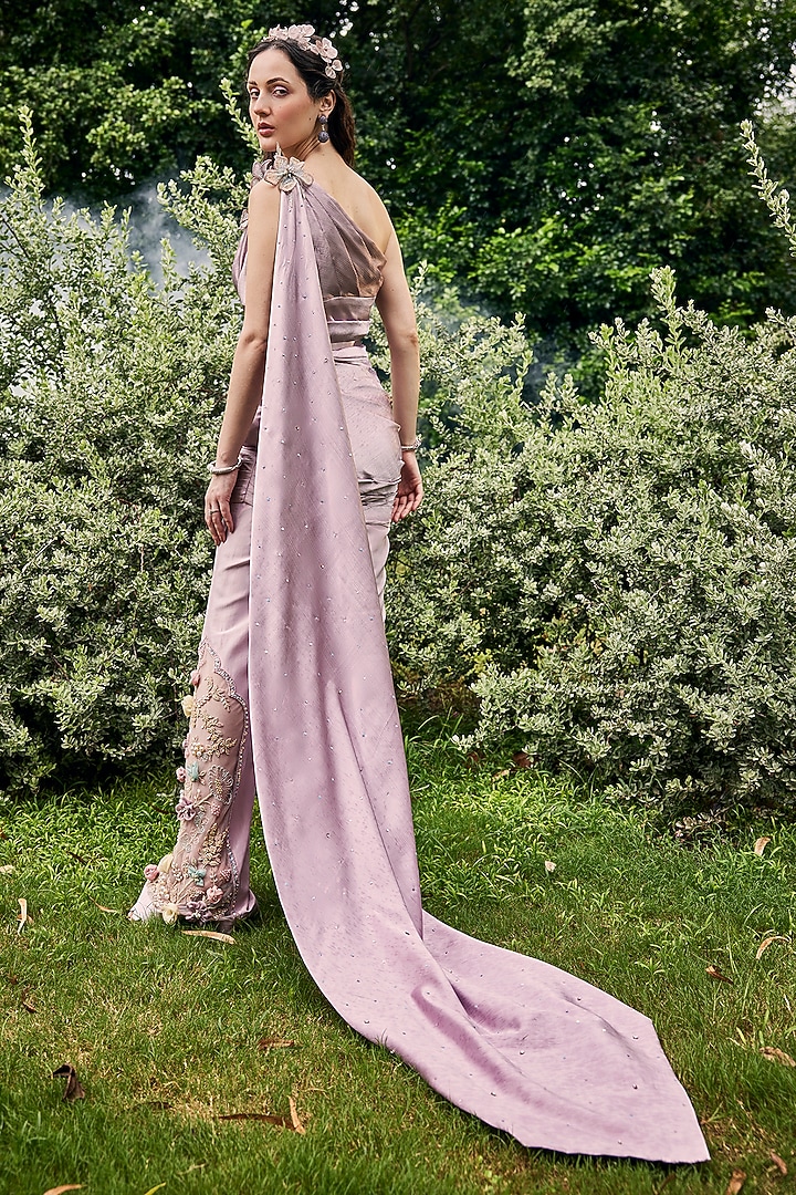 Mauve Pink Satin & Silk Floral Embellished Co-Ord Set by BAYA BY RICHA at Pernia's Pop Up Shop