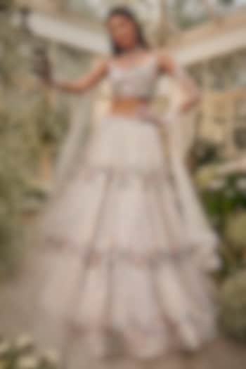 Ivory Organza Hand Embroidered Bridal Lehenga Set by BAYA BY RICHA at Pernia's Pop Up Shop