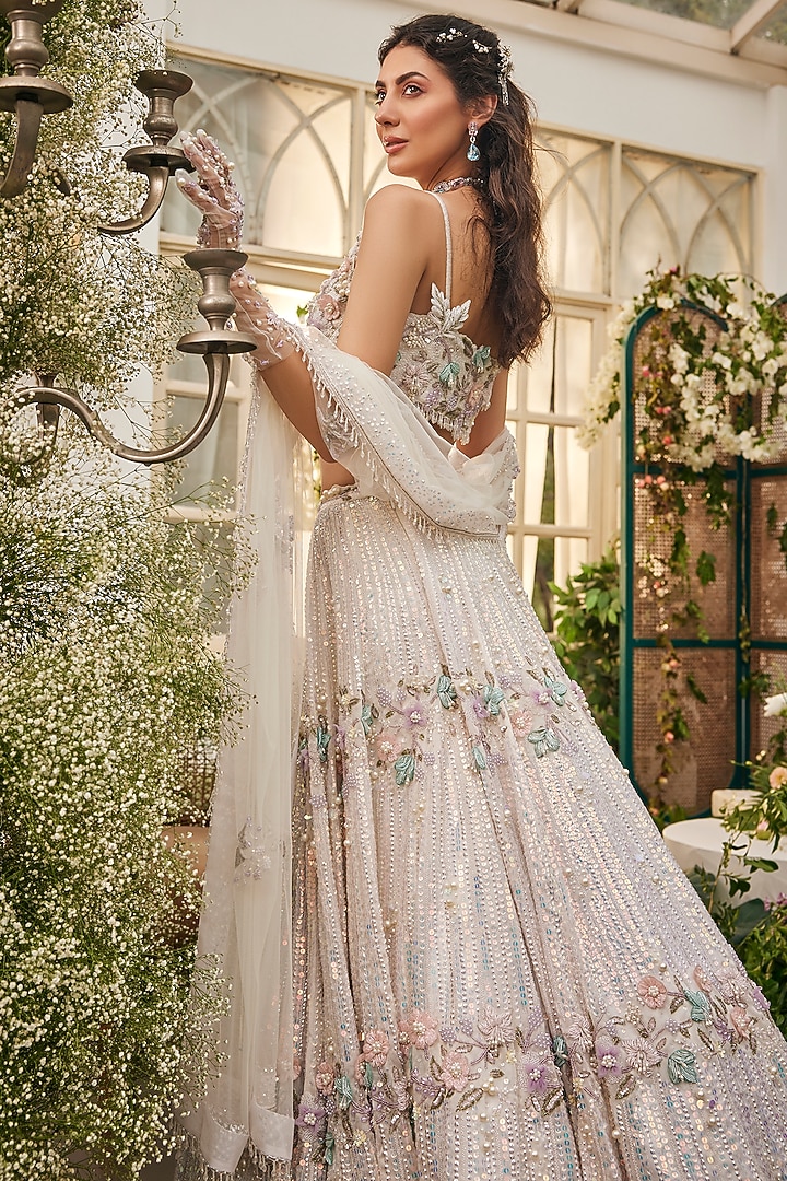 Ivory Organza Hand Embroidered Bridal Lehenga Set by BAYA BY RICHA at Pernia's Pop Up Shop