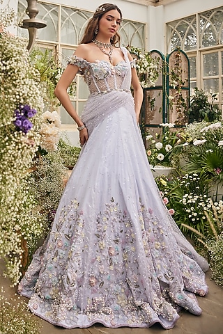 blue large sequin dress Falak- Pastel Blue Pakistani Bridal Dress – Karigur main image 0