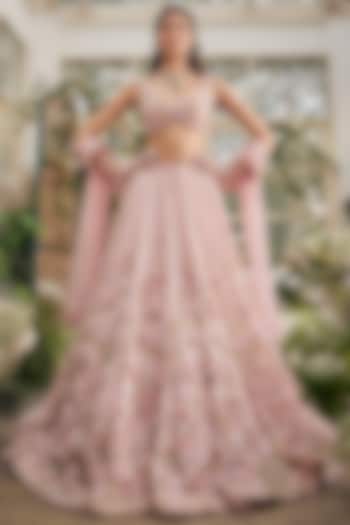 Blush Pink Organza Hand Embroidered Bridal Lehenga Set by BAYA BY RICHA at Pernia's Pop Up Shop