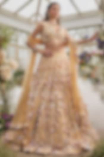 Lemon Yellow Organza Hand Embroidered Bridal Lehenga Set by BAYA BY RICHA at Pernia's Pop Up Shop
