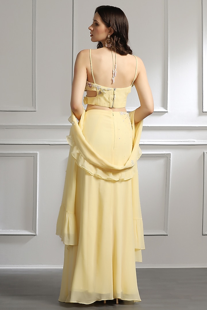 Lemon Yellow Georgette 3D Floral Embroidered Skirt Set by BAYA BY RICHA at Pernia's Pop Up Shop