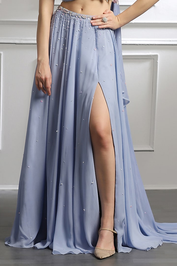 Periwinkle Blue Pearl Embroidered Skirt Set by BAYA BY RICHA at Pernia's Pop Up Shop
