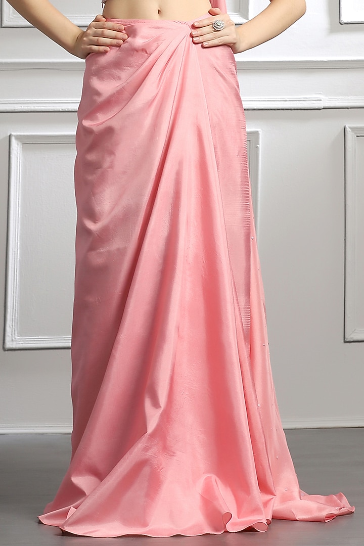 Flamingo Pink Silk Draped Skirt Set by BAYA BY RICHA at Pernia's Pop Up Shop
