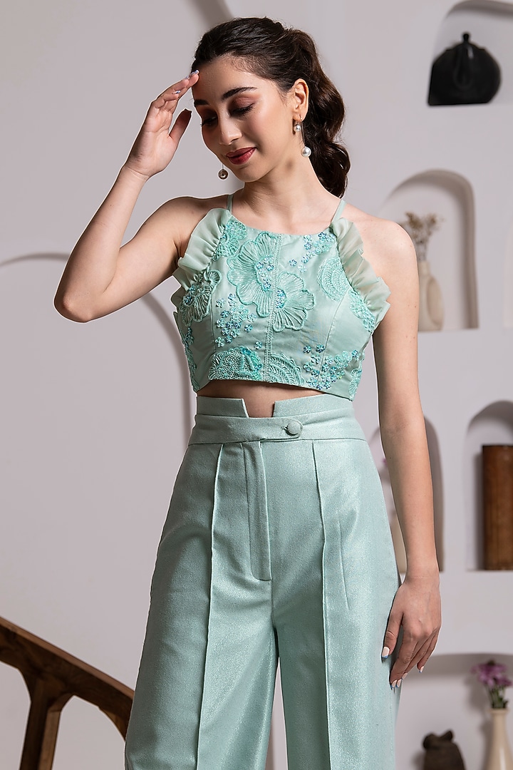 Mint Organza & Imported Crepe Co-Ord Set by BAYA BY RICHA at Pernia's Pop Up Shop